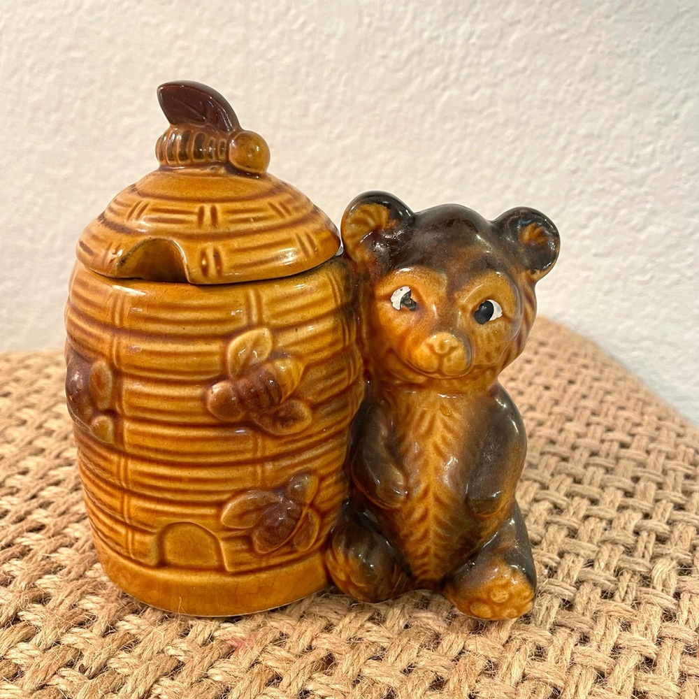 Vintage Honey Bear with Beehive Honey Pot